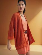 Kimono Feminino Manga 7/8 Em Tricô Texturizado