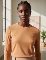 Blusa Manga Longa Feminina Em Malha De Algodão E Elastano