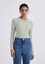 Blusa Manga Longa Feminina Em Malha De Algodão E Elastano