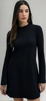 Vestido Hering Curto Manga Longa Canelado Feminino