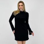 Vestido Hering Curto Manga Longa Canelado Feminino
