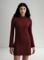 Vestido Hering Curto Manga Longa Canelado Feminino