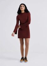 Vestido Hering Curto Manga Longa Canelado Feminino
