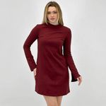 Vestido Hering Curto Manga Longa Canelado Feminino