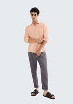 Camisa Básica Masculina Manga Longa Slim Em Linho