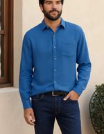 Camisa Básica Masculina Manga Longa Slim Em Linho