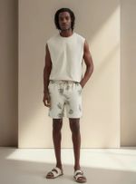Bermuda Masculina Floral Em Linho