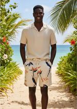 Bermuda Masculina Floral Em Linho