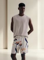 Bermuda Masculina Floral Em Linho