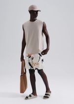 Bermuda Masculina Floral Em Linho