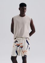 Bermuda Masculina Floral Em Linho