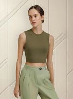 Regata Feminina Cropped Em Malha Com Elastano