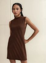 Vestido Curto Gola Alta Em Ribana