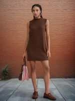 Vestido Curto Gola Alta Em Ribana