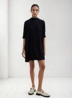 Vestido Curto Gola Alta Em Ribana