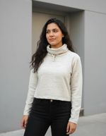 Blusa Manga Longa Cropped Em Moletom Gola Alta Com Amarração