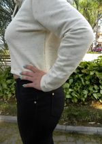 Blusa Manga Longa Cropped Em Moletom Gola Alta Com Amarração