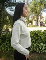 Blusa Manga Longa Cropped Em Moletom Gola Alta Com Amarração