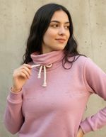Blusa Manga Longa Cropped Em Moletom Gola Alta Com Amarração