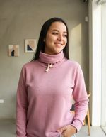 Blusa Manga Longa Cropped Em Moletom Gola Alta Com Amarração