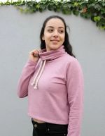 Blusa Manga Longa Cropped Em Moletom Gola Alta Com Amarração
