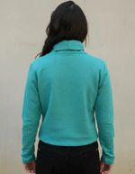 Blusa Manga Longa Cropped Em Moletom Gola Alta Com Amarração