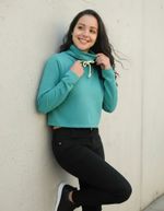 Blusa Manga Longa Cropped Em Moletom Gola Alta Com Amarração