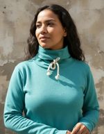 Blusa Manga Longa Cropped Em Moletom Gola Alta Com Amarração