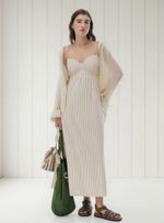 Vestido Midi Com Alças Finas Fio Tinto Com Linho