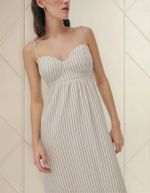 Vestido Midi Com Alças Finas Fio Tinto Com Linho