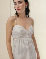Vestido Midi Com Alças Finas Fio Tinto Com Linho