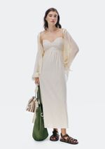 Vestido Midi Com Alças Finas Fio Tinto Com Linho
