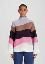 Blusão Feminino Tricot Jacquard Gola Alta Preto-rosa G