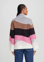 Blusão Feminino Tricot Jacquard Gola Alta Preto-rosa G