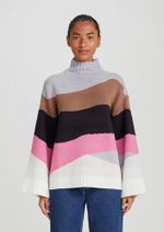 Blusão Feminino Tricot Jacquard Gola Alta Preto-rosa G