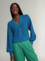 Cardigan Feminino Em Tricô Com Botão Azul Xg