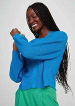 Cardigan Feminino Em Tricô Com Botão Azul Xg