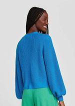 Cardigan Feminino Em Tricô Com Botão Azul Xg