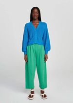Cardigan Feminino Em Tricô Com Botão Azul Xg