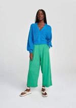 Cardigan Feminino Em Tricô Com Botão Azul Xg