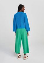 Cardigan Feminino Em Tricô Com Botão Azul Xg