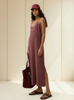 Vestido Midi Em Peach Touch Com Fenda
