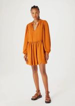 Vestido Curto Evasê Manga Longa Em Malha De Viscose