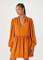 Vestido Curto Evasê Manga Longa Em Malha De Viscose