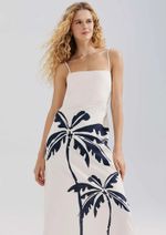 Vestido Midi Estampado Em Viscose E Linho