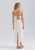 Vestido Midi Estampado Em Viscose E Linho