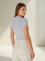 Blusa Feminina Manga Curta Com Frufru Em Ribana