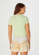 Blusa Feminina Manga Curta Com Frufru Em Ribana