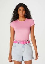 Blusa Feminina Manga Curta Com Frufru Em Ribana