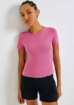 Blusa Feminina Manga Curta Com Frufru Em Ribana